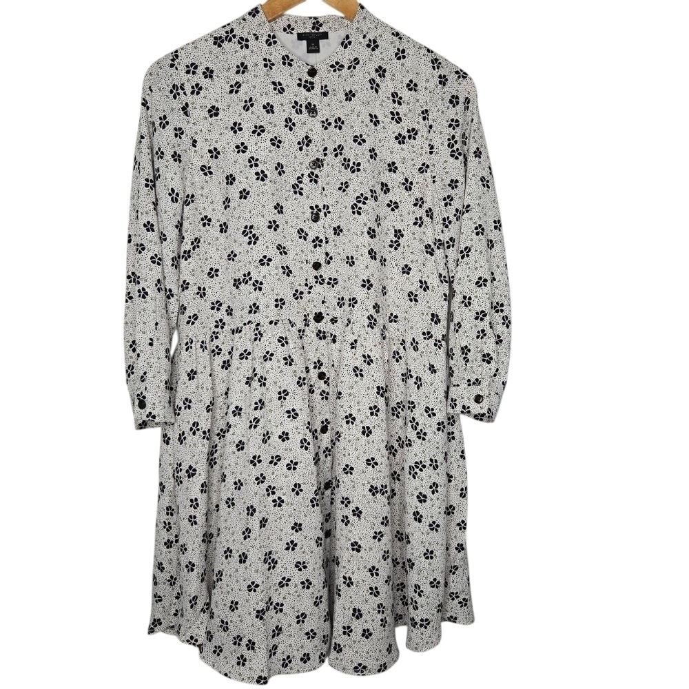 Ann Taylor Womens Green Black Clover Floral Print Shirt Dress Size Small P